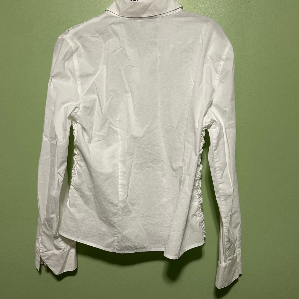 Talbots White Crinkled tuxedo long sleeve Blouse,Size 14 NWOT - Picture 3 of 5